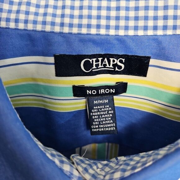 Chaps Women's Sz Med No Iron Blue Stripe Blouse 3/4 sleeve slightly fitted - Picture 2 of 10